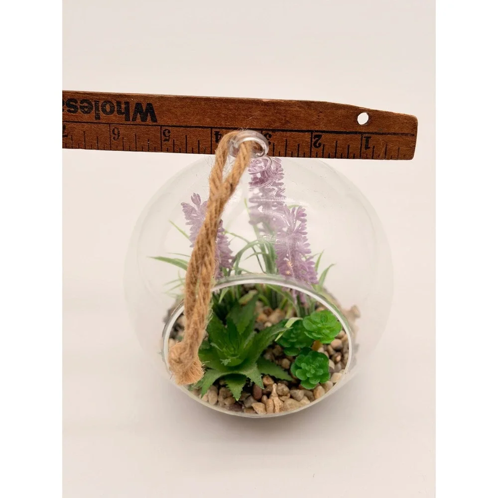 Walgreens Hanging Glass Succulent Terrarium Artificial Lavender 4.5 Inch Orb